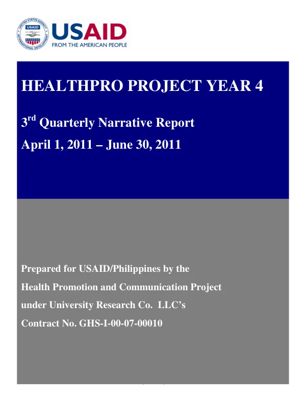 3rd Quarterly Narrative Report: Health Promotion and Communication Project Year 4