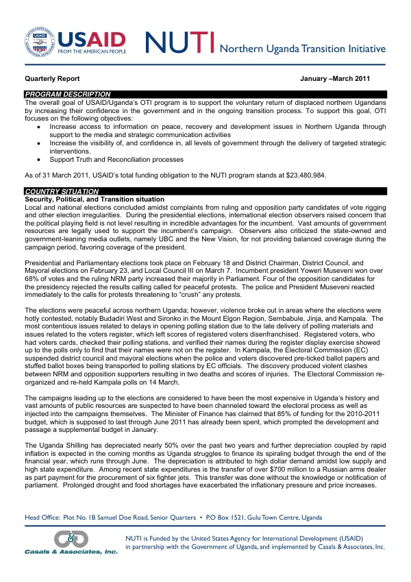 Quarterly Report January –March 2011