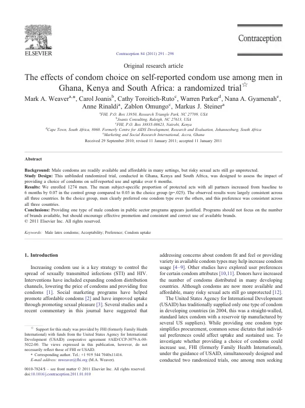The effects of condom choice on self-reported condom use among men in Ghana, Kenya and South Africa: a randomized trial