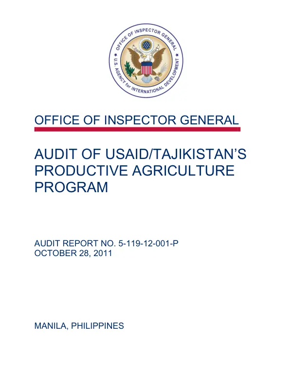 Audit of USAID/Tajikistan's Productive Agriculture Program