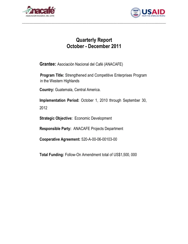 Quarterly Report: Strengthened and Competitive Enterprises Program in the Western Highlands