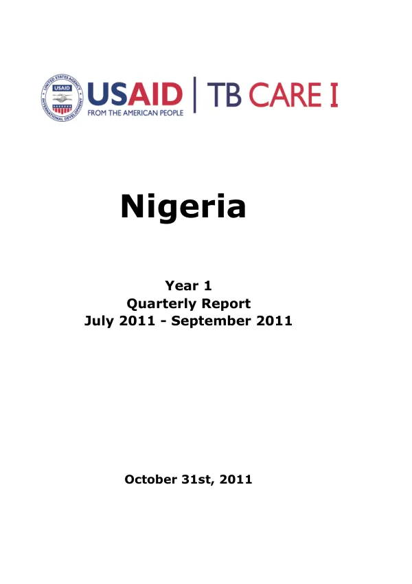 Quarterly Report: Nigeria Year 1, July 2011 - September 2011
