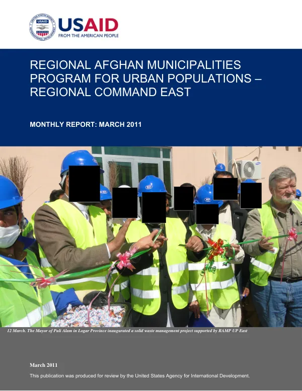 Regional Afghan Municipalities Program for Urban Populations (RAMP UP) – RC East Monthly Report: March 2011