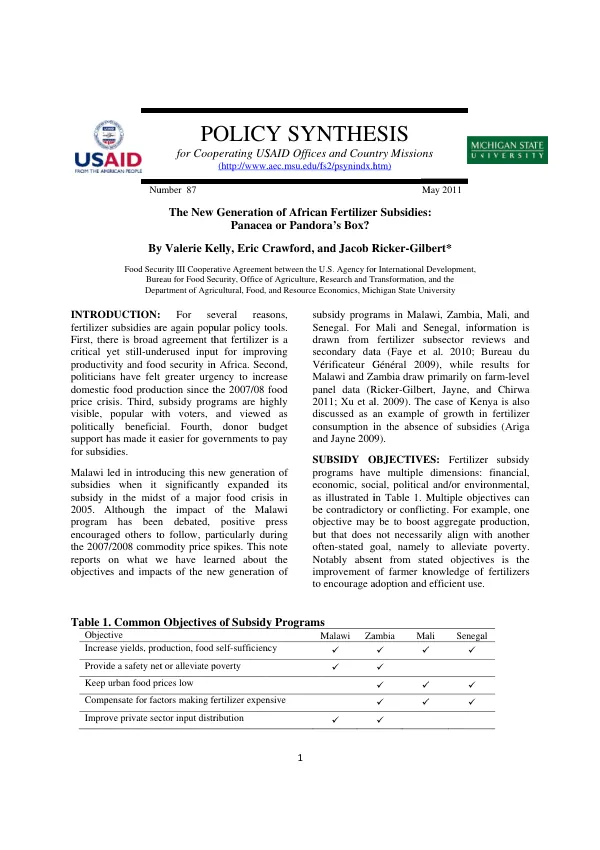 The New Generation of African Fertilizer Subsidies: Panacea or Pandora’s Box?