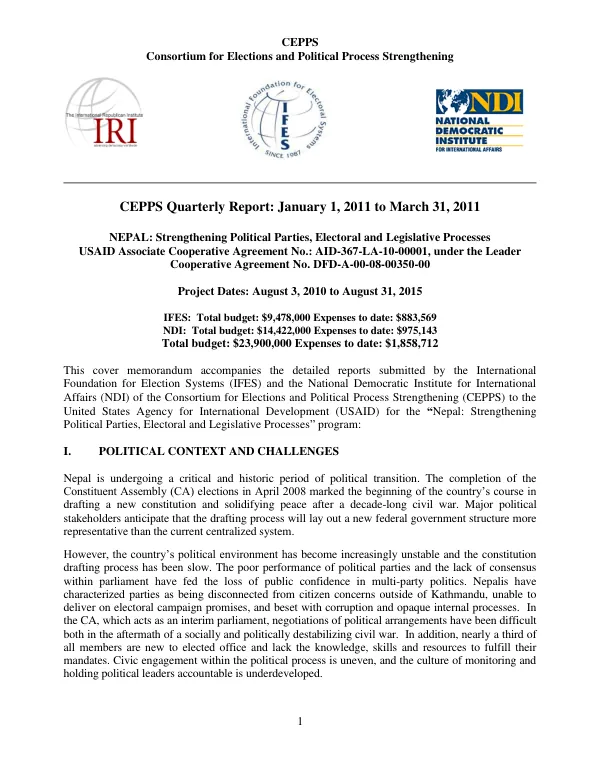 CEPPS Quarterly Report: January 1, 2011 to March 31, 2011