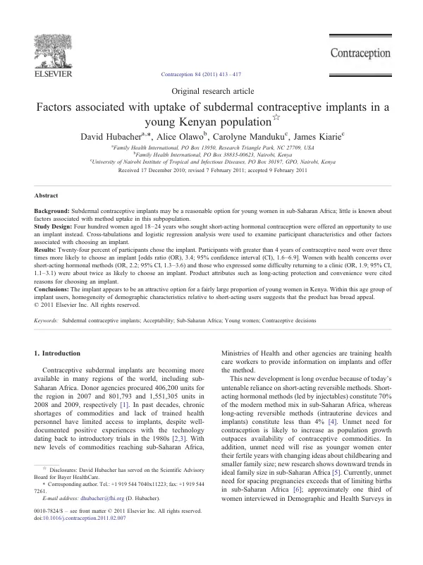 Factors associated with uptake of subdermal contraceptive implants in a young Kenyan population