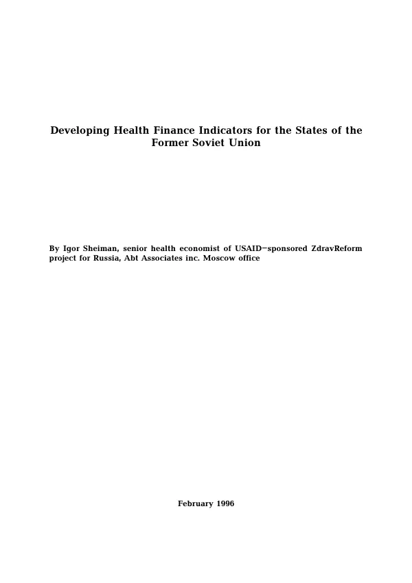 Developing Health Finance Indicators for the States of the Former Soviet Union