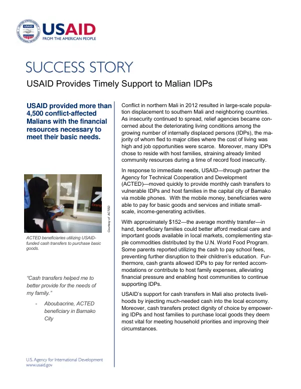 USAID Provides Timely Support to Malian IDPs