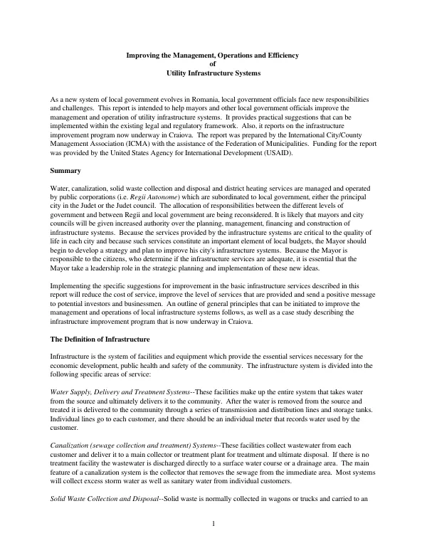 Improving the Management, Operations and Efficiency of Utility Infrastructure Systems