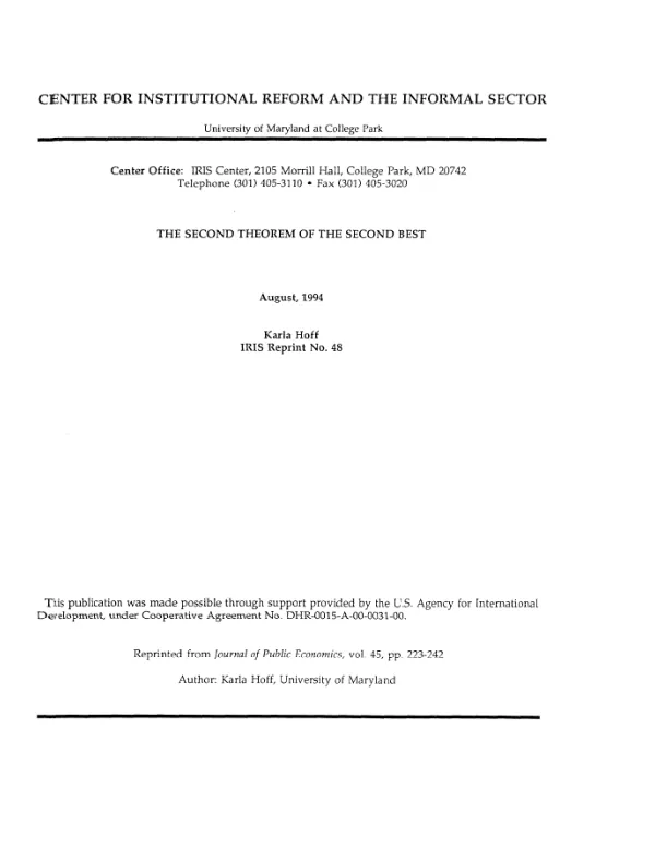 Second theorem of the second best