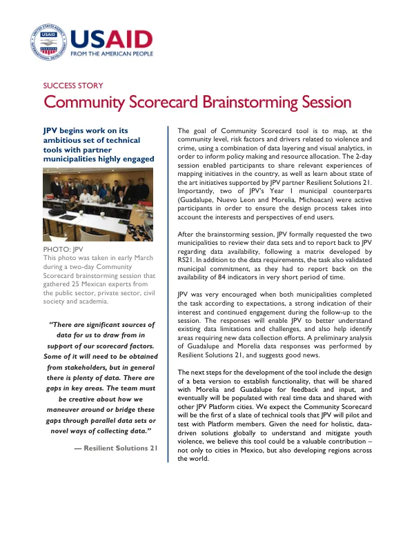 Success Story: Community Scorecard Brainstorming Session