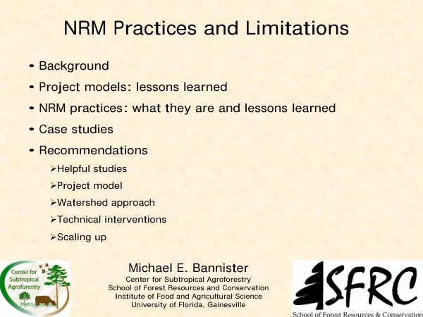 NRM Practices and Limitations