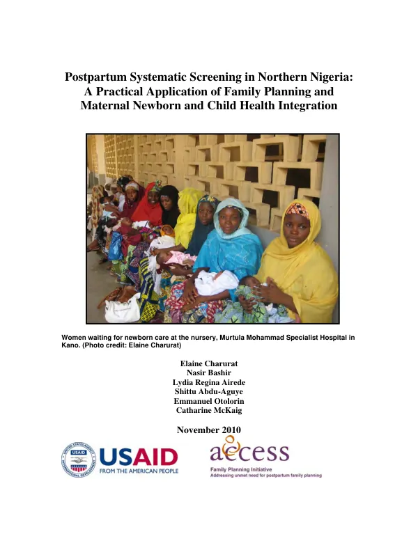 Postpartum Systematic Screening in Northern Nigeria: A Practical Application of Family Planning and Maternal Newborn and Child Health Integration