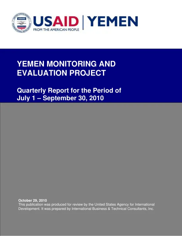 Yemen Monitoring and Evaluation Project Quarterly Report July 1 – September 30, 2010