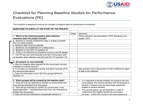 Evaluation of Baseline Data Collection for Performance Evaluation