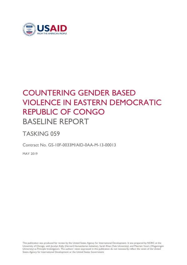 Countering gender based violence in Eastern Democratic Republic of Congo : baseline report
