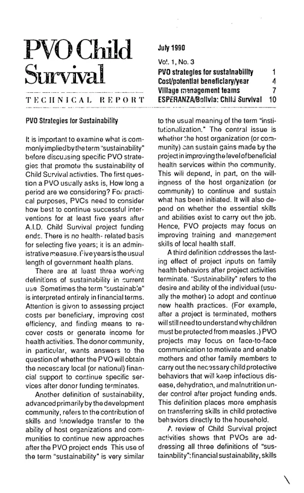 PVO Strategies for Sustainability in Child Survival Activities