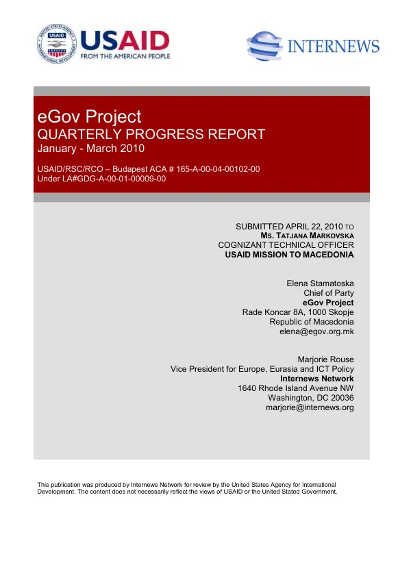 Quarterly Progress Report January - March 2010 eGov Project