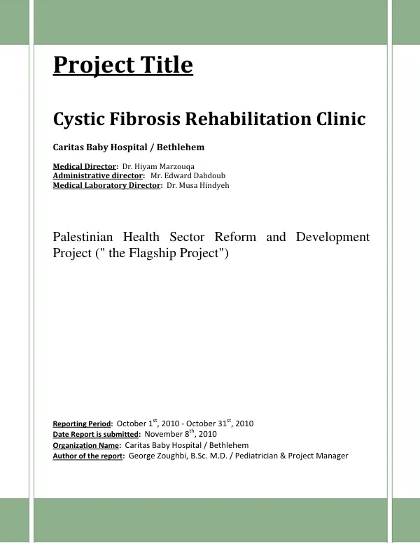 Palestinian Health Reform and Development Project: Cystic Fibrosis Rehabilitation Clinic