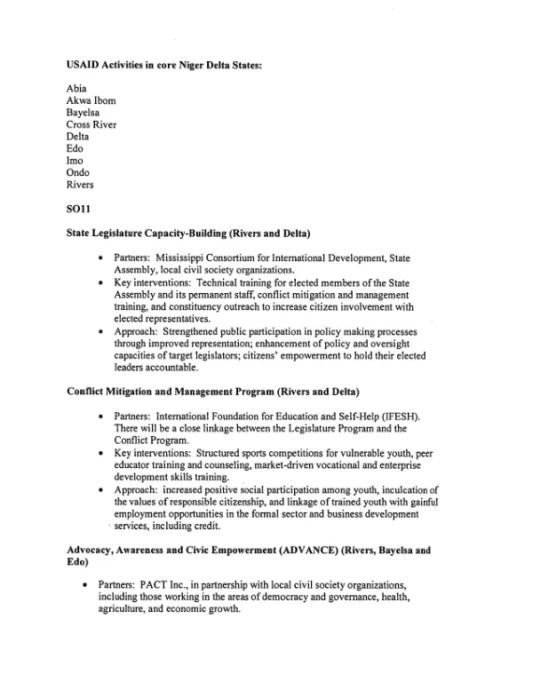 USAID Activities in core Niger Delta States