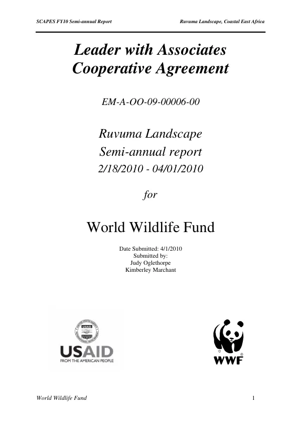 SCAPES FY10 Semi-annual Report Ruvuma Landscape, Coastal East Africa