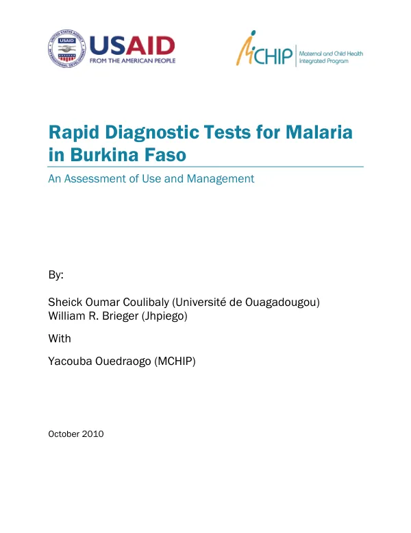 Rapid Diagnostic Tests for Malaria in Burkina Faso: An Assessment of Use and Management
