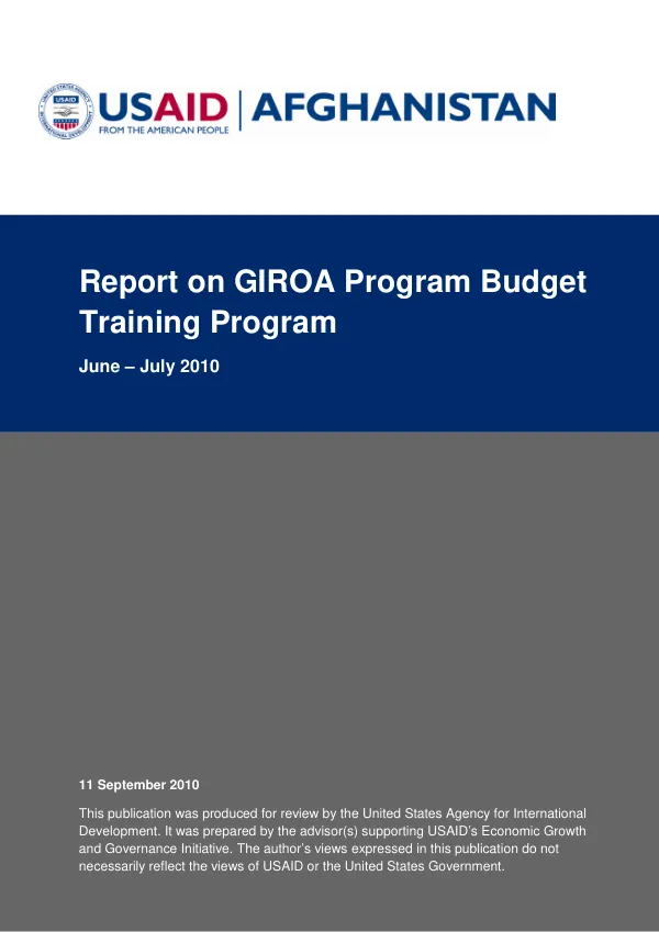 Report on GIROA Program Budget Training Program