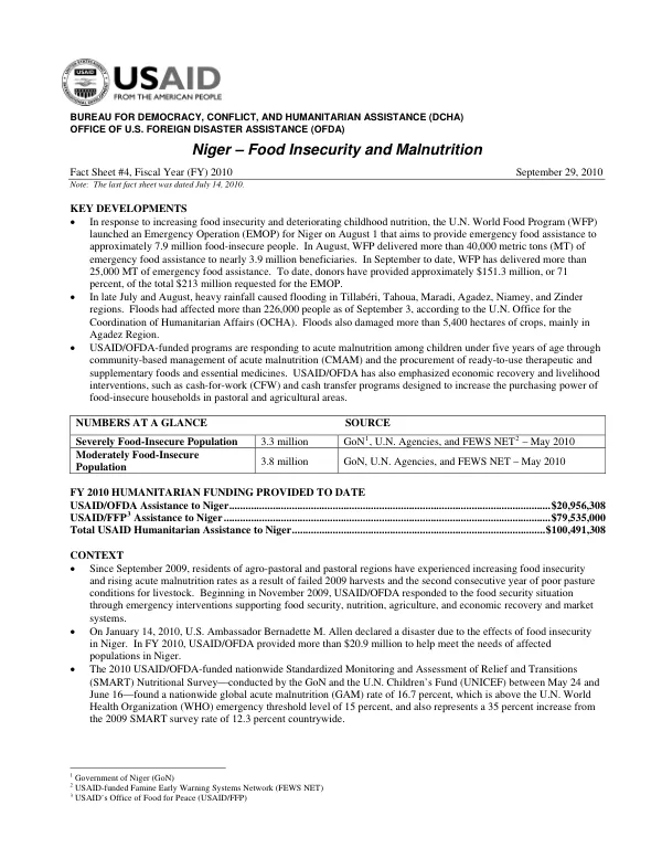 Niger Malnutrition and Food Insecurity – September 29, 2010