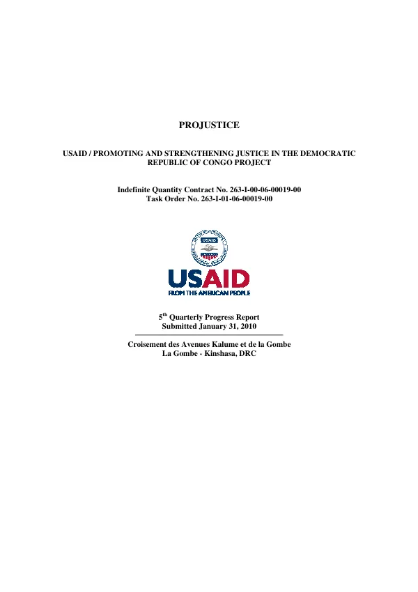 5th Quarterly Progress Report: Promoting and Strengthening Justice in the Democratic Republic of Congo Project