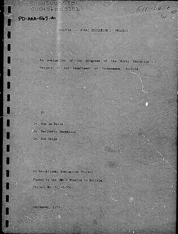 EVALUATION REPORT FOR PROJECT ON RURAL EDUCATION - I