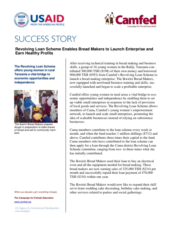 The Ikwiriri Bread Makers: Revolving Loan Scheme Enables Bread Makers to Launch Enterprise and Earn Healthy Profits