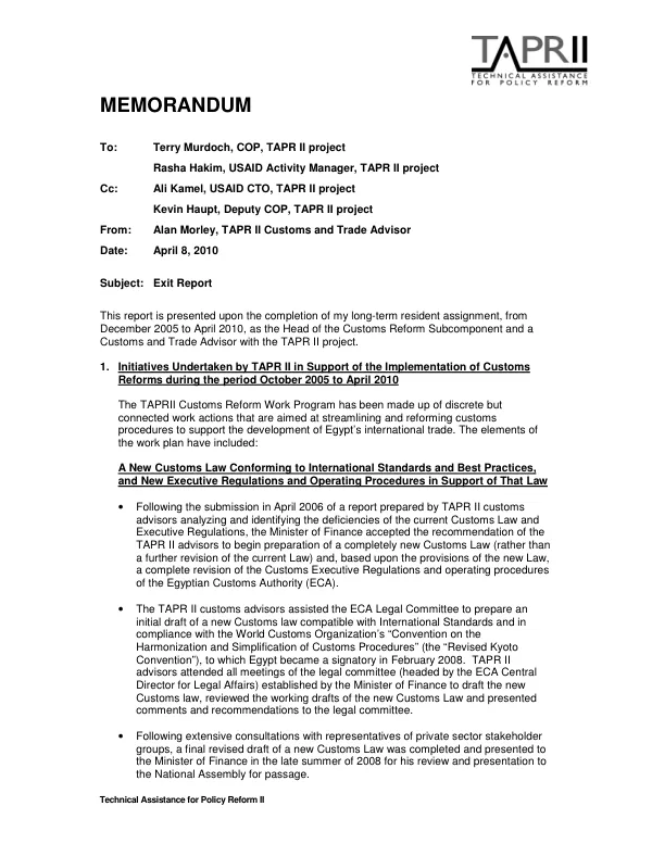 Technical Assistance for Policy Reform II