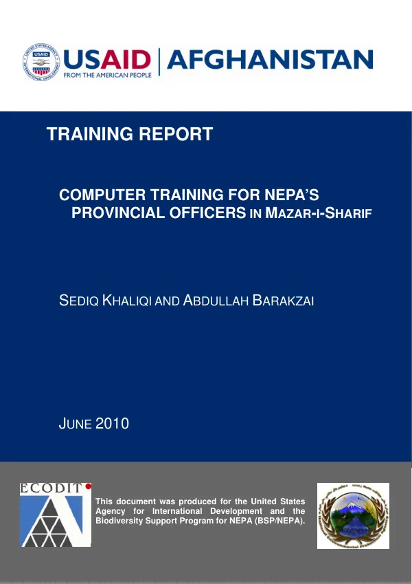 Computer Training Report for NEPA Provincial Officers in Mazar-i-Sharif