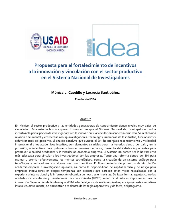 Propuesta para el fortalecimiento de incentivos a la innovación y vinculación con el sector productivo en el Sistema Nacional de Investigadores