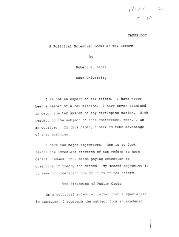 A Political Scientist Looks at Tax Reform