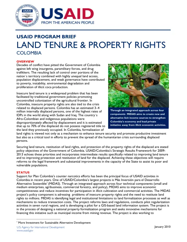 Land Tenure & Property Rights in Colombia: USAID Program Brief