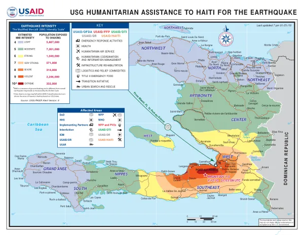 USAID Haiti Earthquake Program Map 1/21/2010