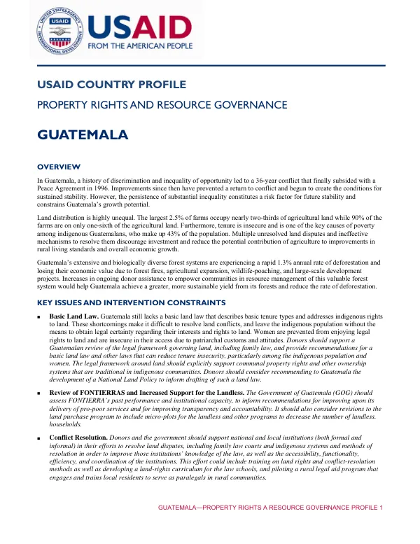 GUATEMALA—PROPERTY RIGHTS AND RESOURCE GOVERNANCE PROFILE