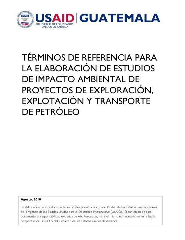 Términos de Referencia para la Elaboración de Estudios de Impacto Ambiental de Proyectos de Exploración, Explotación y Transporte de Petróleo
