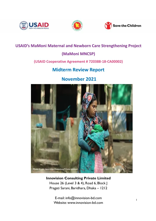 USAID’s MaMoni Maternal and Newborn Care Strengthening Project (MaMoni MNCSP) Midterm Review Report