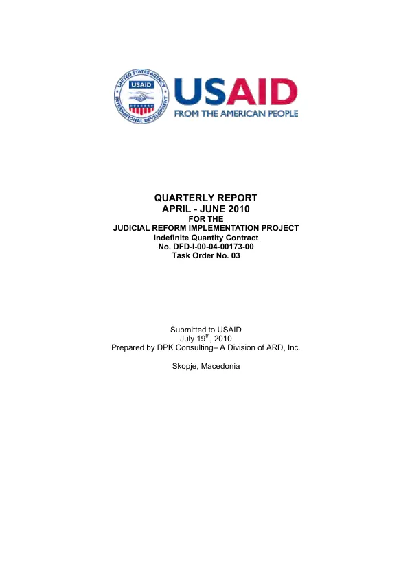 Quarterly Report, April - June 2010: Judicial Reform Implementation Project
