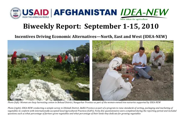 Biweekly Report: September 1-15, 2010 Incentives Driving Economic Alternatives—North, East and West (IDEA-NEW)
