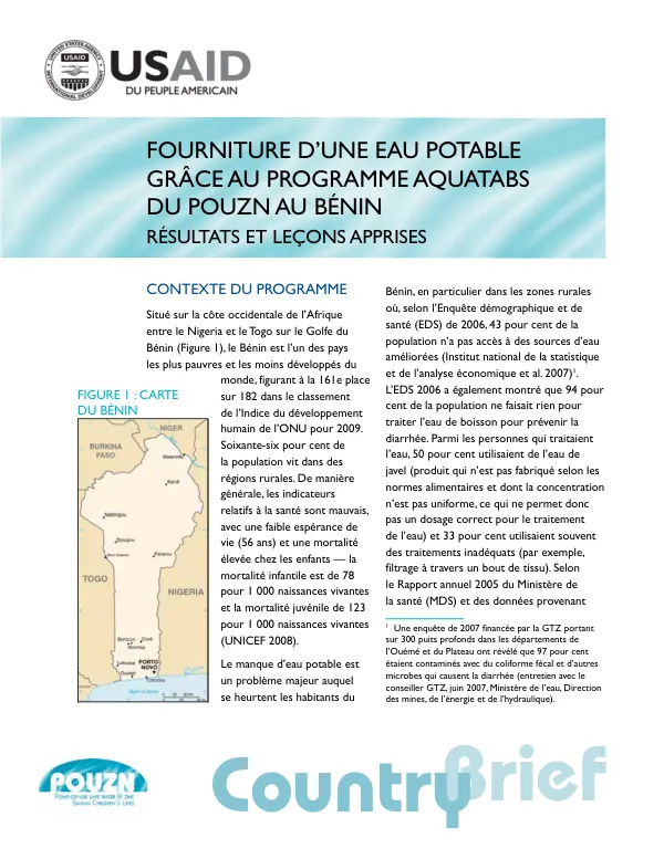 Final Report: Aquatabs Programme for Water Security and Resilience Assessment in Benin