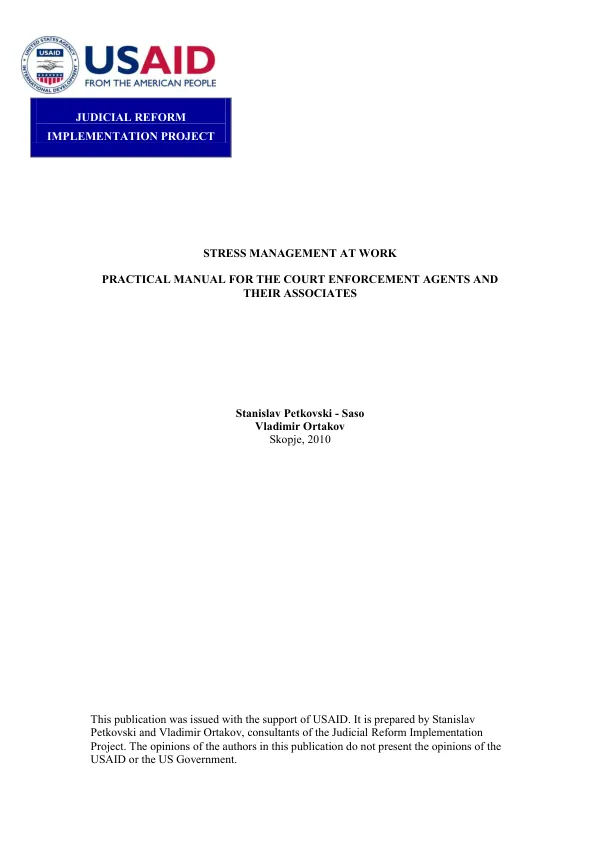 Stress Management at Work: Practical Manual for the Court Enforcement Agents and Their Associates