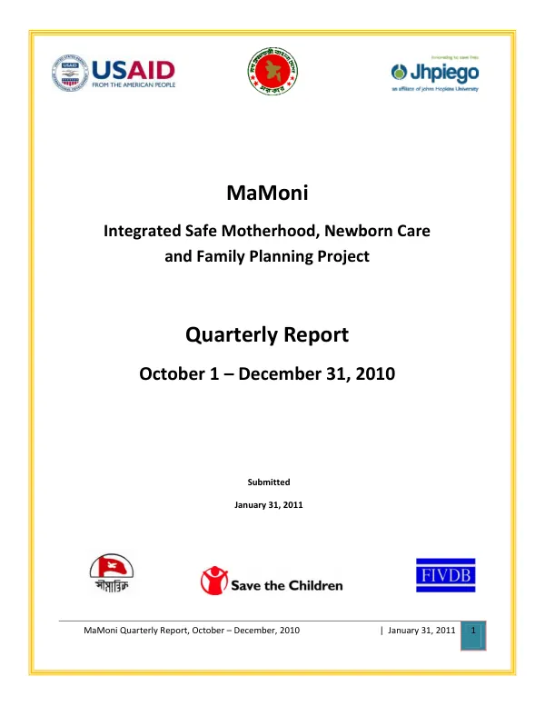 MaMoni Quarterly Report, October – December, 2010