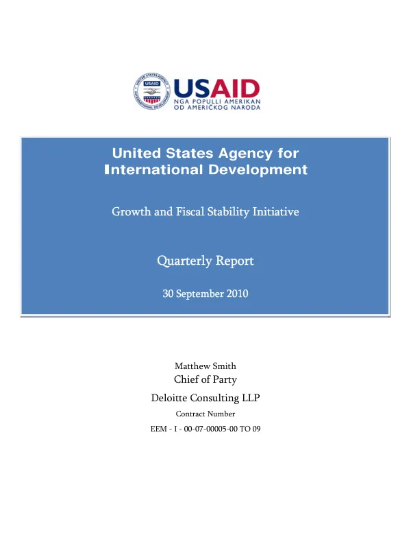 Growth and Fiscal Stability Initiative Quarterly Report 30 September 2010