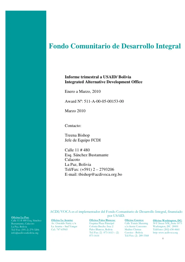 Informe Trimestral del FCDI Enero – Marzo 2010 ACDI/VOCA