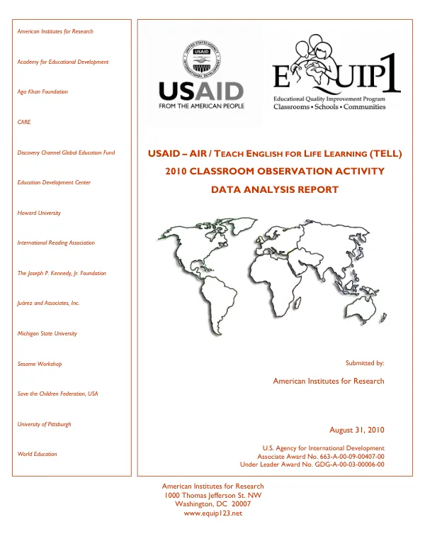 Teach English for Life (TELL) Classroom Observation Activity Data Analysis Report