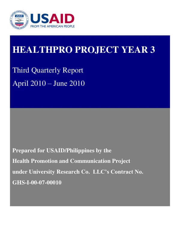 Third Quarterly Report: HealthPRO Project Year 3