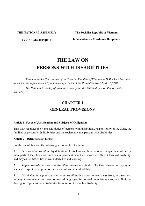 The Law on Persons with Disabilities